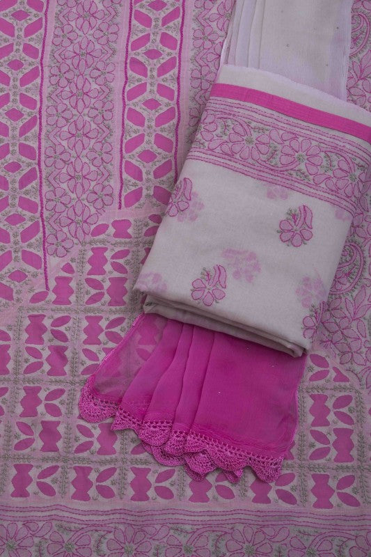 Ada Hand Embroidered Grey Cotton Lucknowi Chikankari Unstitched Suit Piece – A532711