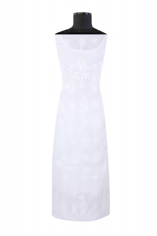 Ada Hand Embroidered White Kota Lucknowi Chikan Unstitched Kurta Piece With Muqaish Work A619166