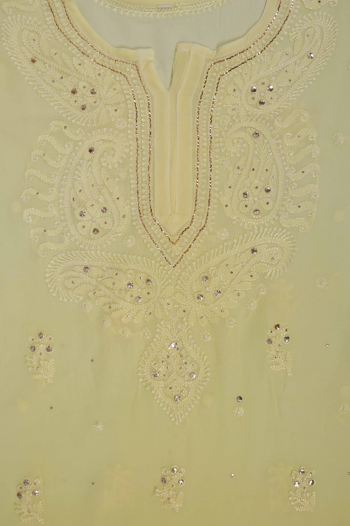 Ada Hand Embroidered Yellow Georgette Lucknowi Chikankari Kurta Dupatta And Palazzo Set With Muqaish Work 01A227745