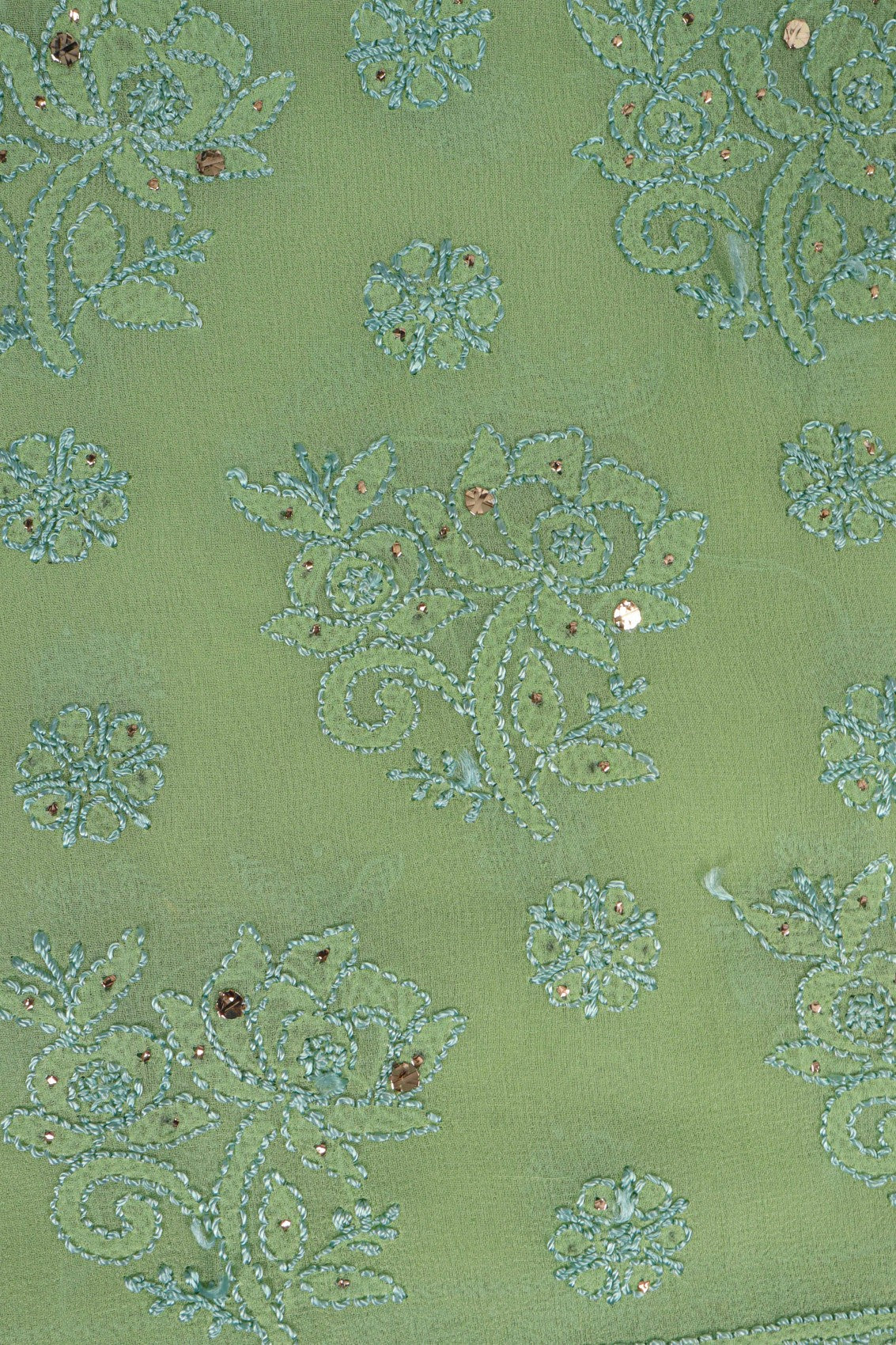 Ada Hand Embroidered Green Pure Georgette Lucknowi Chikankari Dupatta With Muqaish Work 01A156924