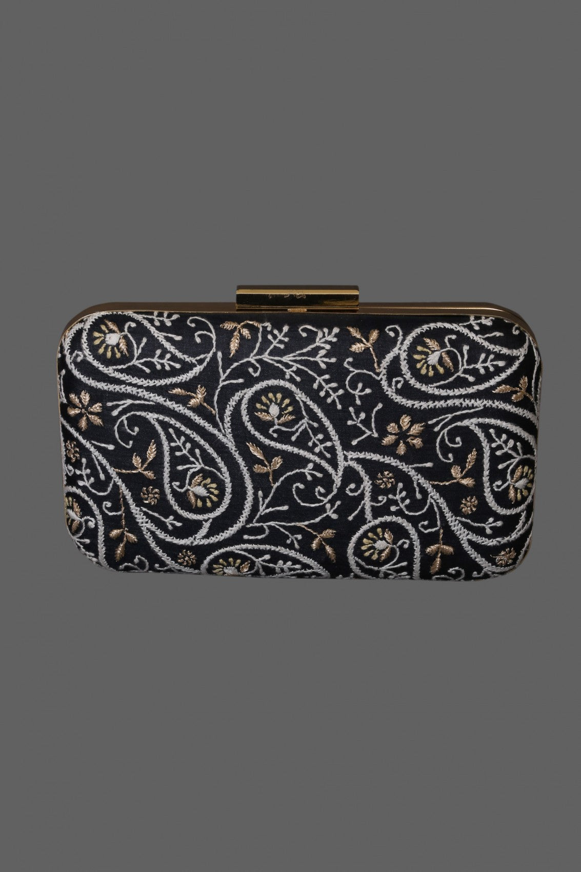 Ada Hand Embroidered Black Silk Lucknowi Chikankari Clutch A601265