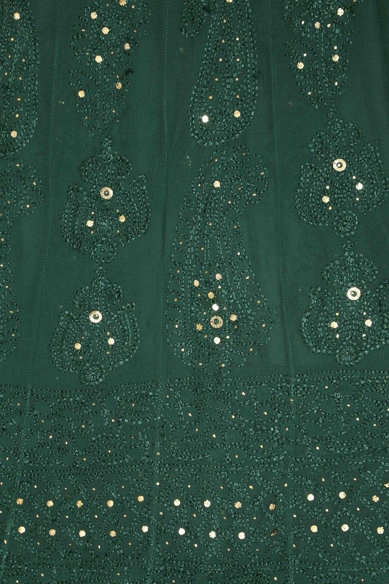 Ada Hand Embroidered Bottle Green Georgette Lucknowi Chikankari Semi-Stitched Anarkali Kurta Dupatta Set With Muqaish Work 01A12700