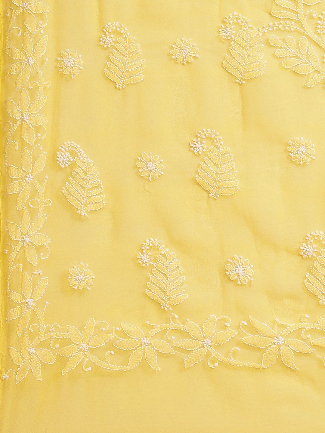 Ada Hand Embroidered Yellow Georgette Lucknowi Chikankari Saree With Blouse A204902