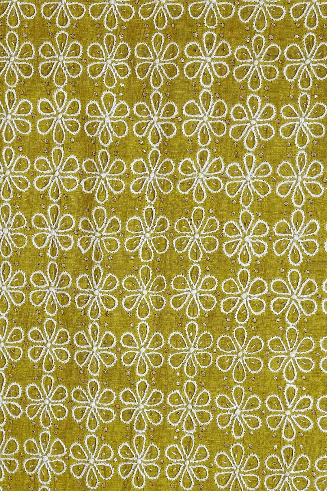 Ada Hand Embroidered Olive Green Khadi Chikankari Unstitched Suit Piece With Muqaish Work A454744