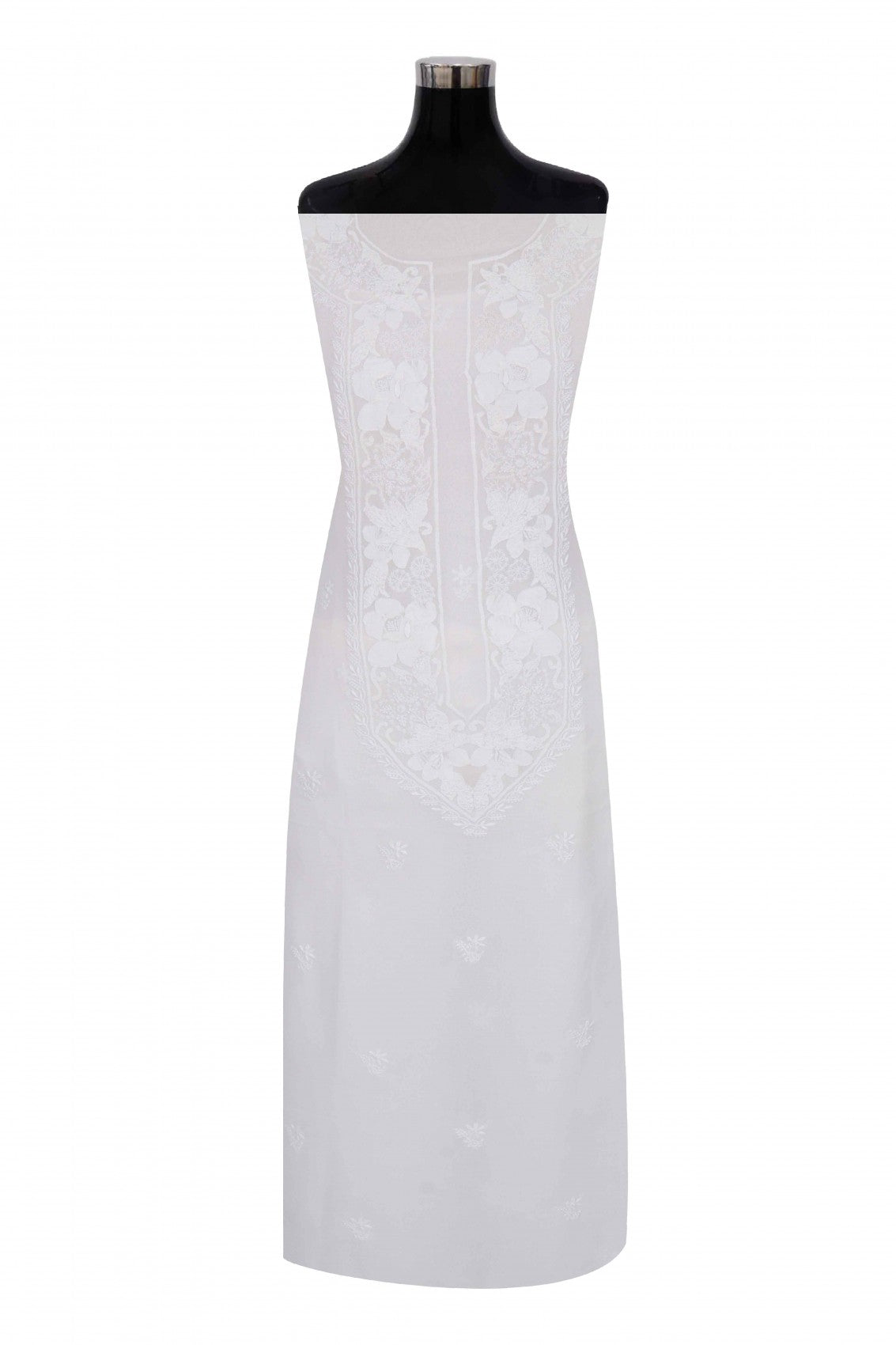 Ada Hand Embroidered White Pure Georgette Lucknowi Chikankari Unstitched Kurta Piece A114900