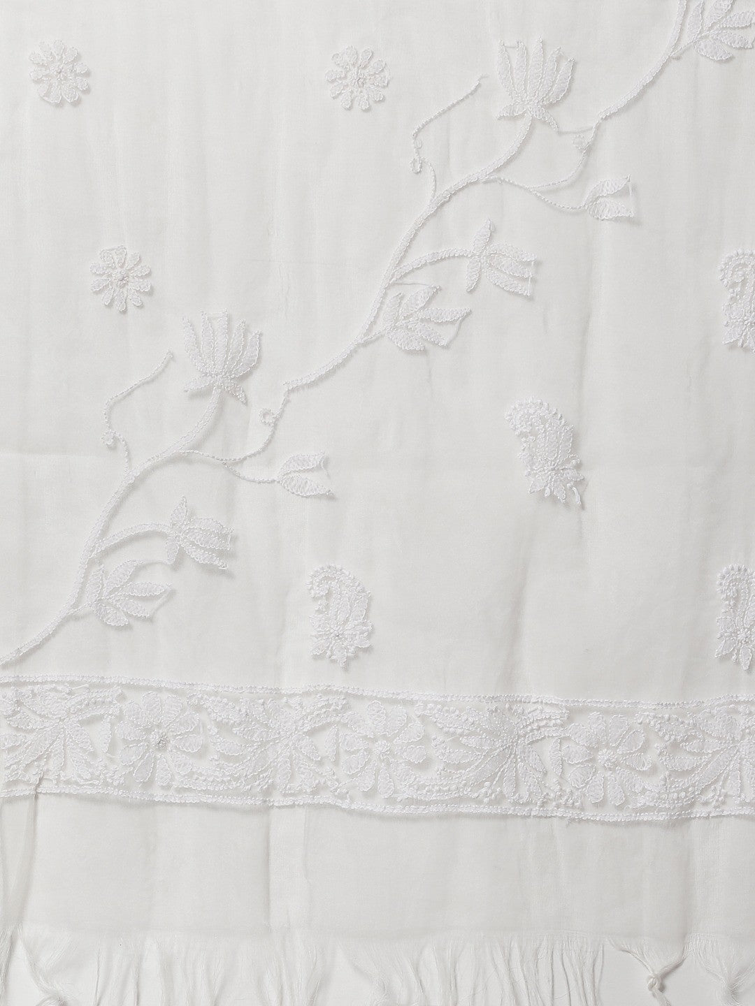 Ada Hand Embroidered White Organza Lucknowi Chikankari Dupatta- A100577