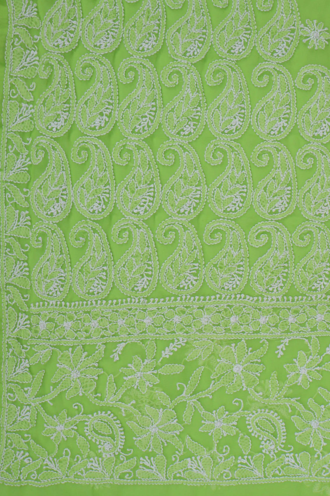 Ada Hand Embroidered Parrot Green Georgette Lucknowi Chikankari Saree With Blouse A599391