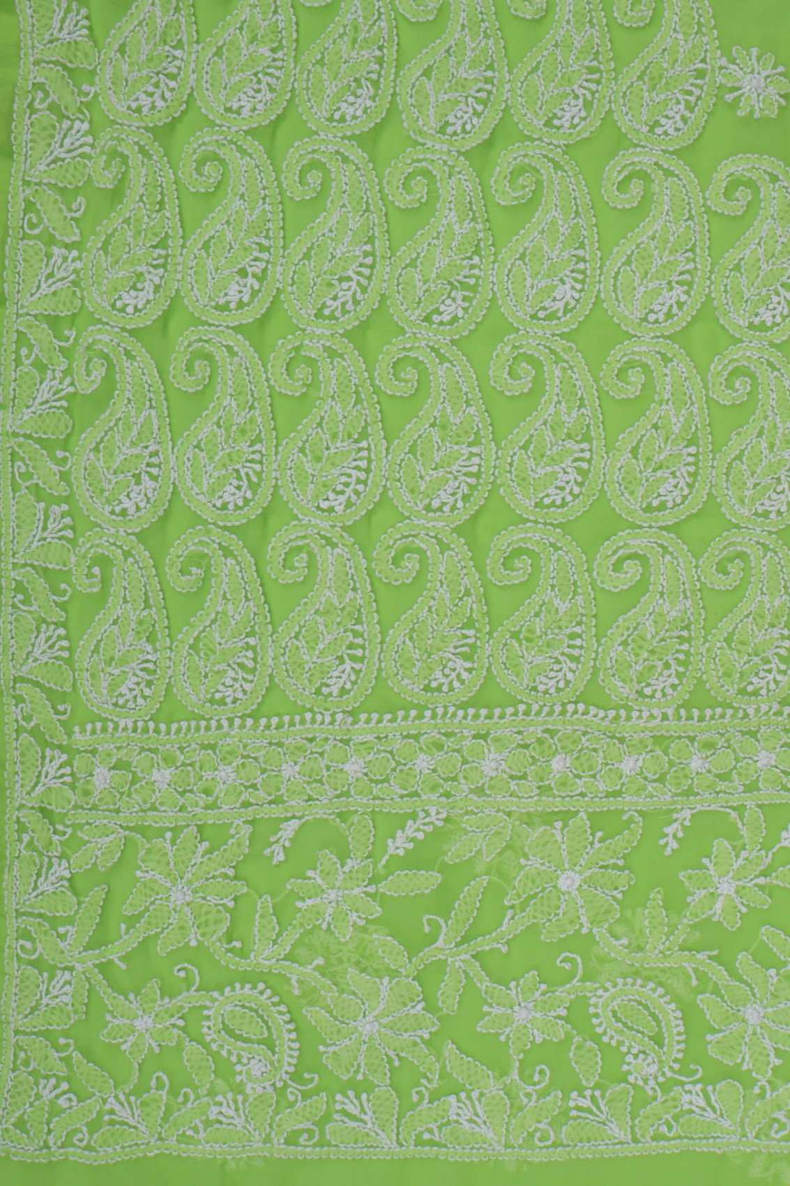 Ada Hand Embroidered Parrot Green Georgette Lucknowi Chikankari Saree With Blouse A599391