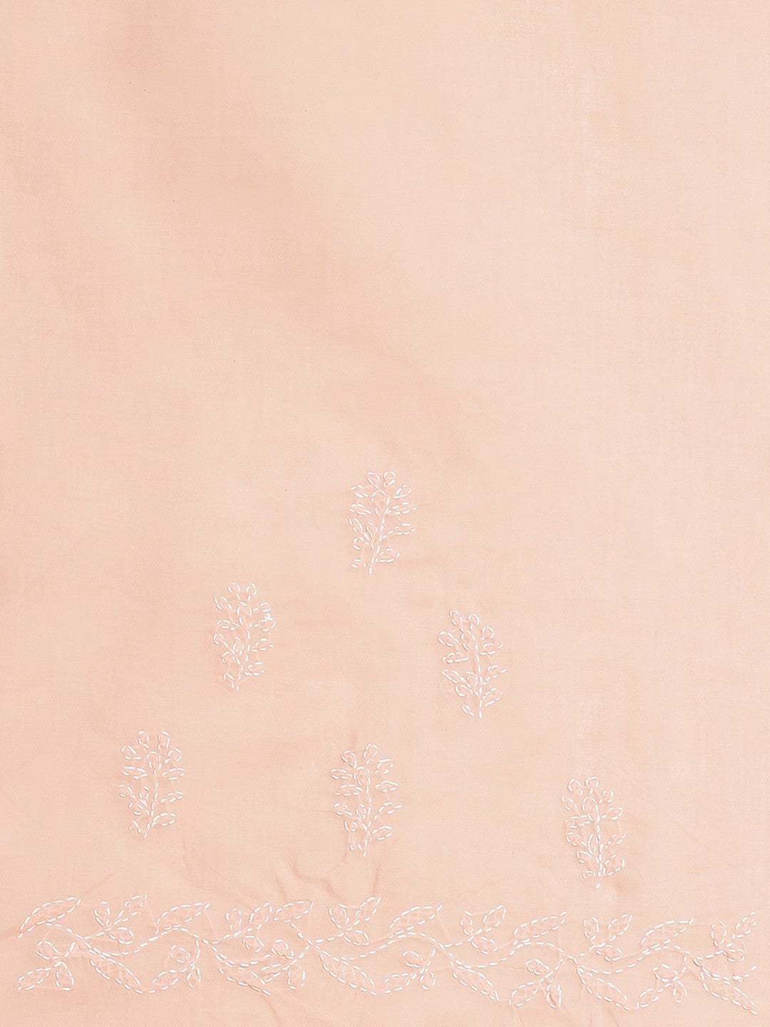 Ada Hand Embroidered Peach Cotton Lucknow Chikan Saree With Blouse- A311185
