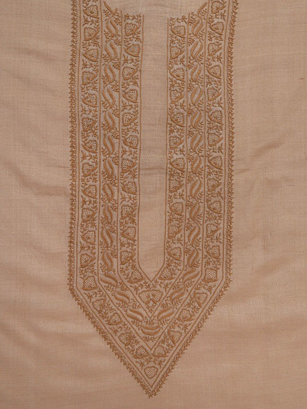Ada Hand Embroidered Natural Fawn Moonga Silk Lucknowi Chikankari Unstitched Men's Kurta Piece 01A5445