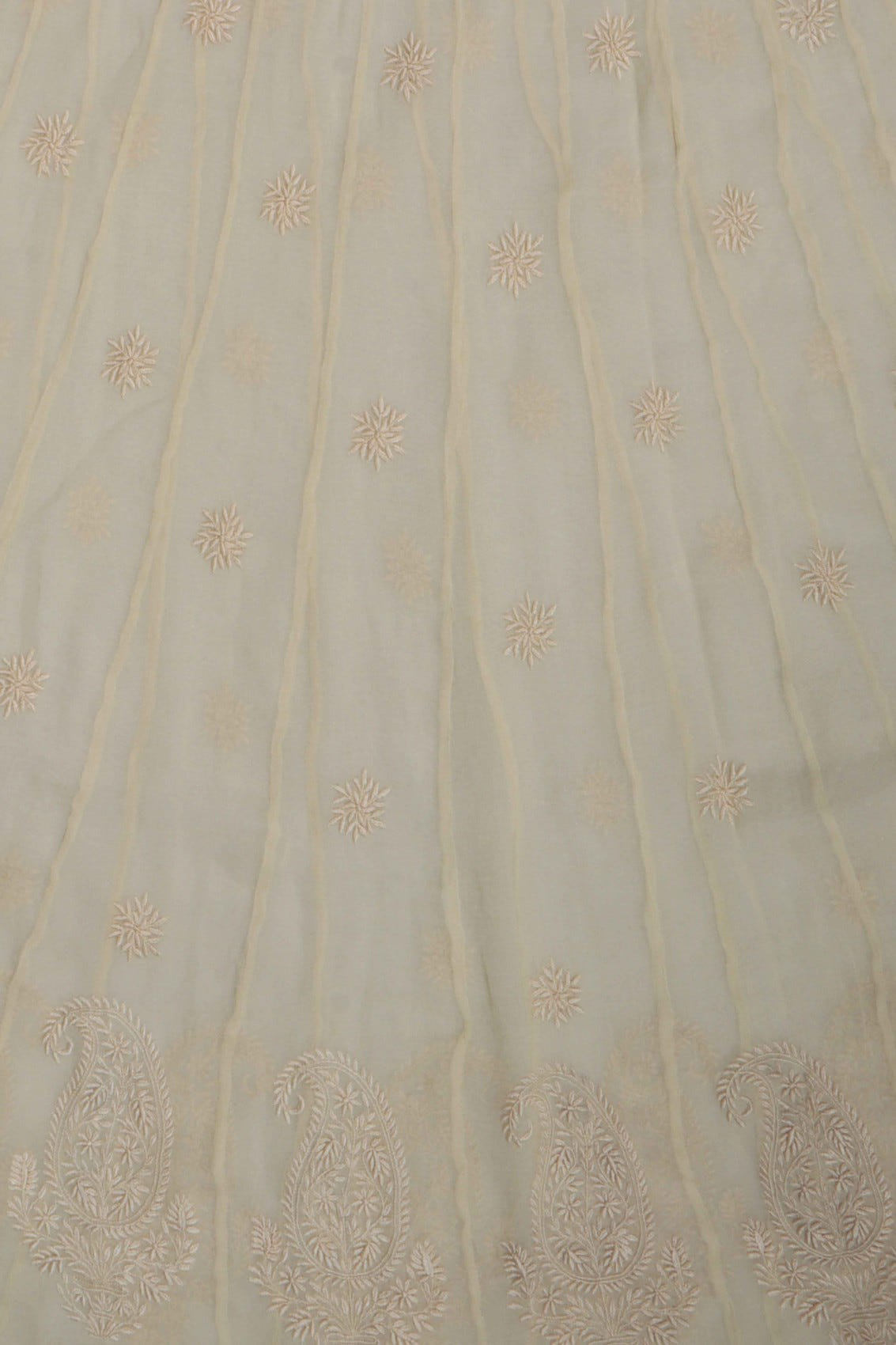 Ada Hand Embroidered ivory white Net Lucknowi Chikakari Semi-Stitched Anarkali Kurta A623179