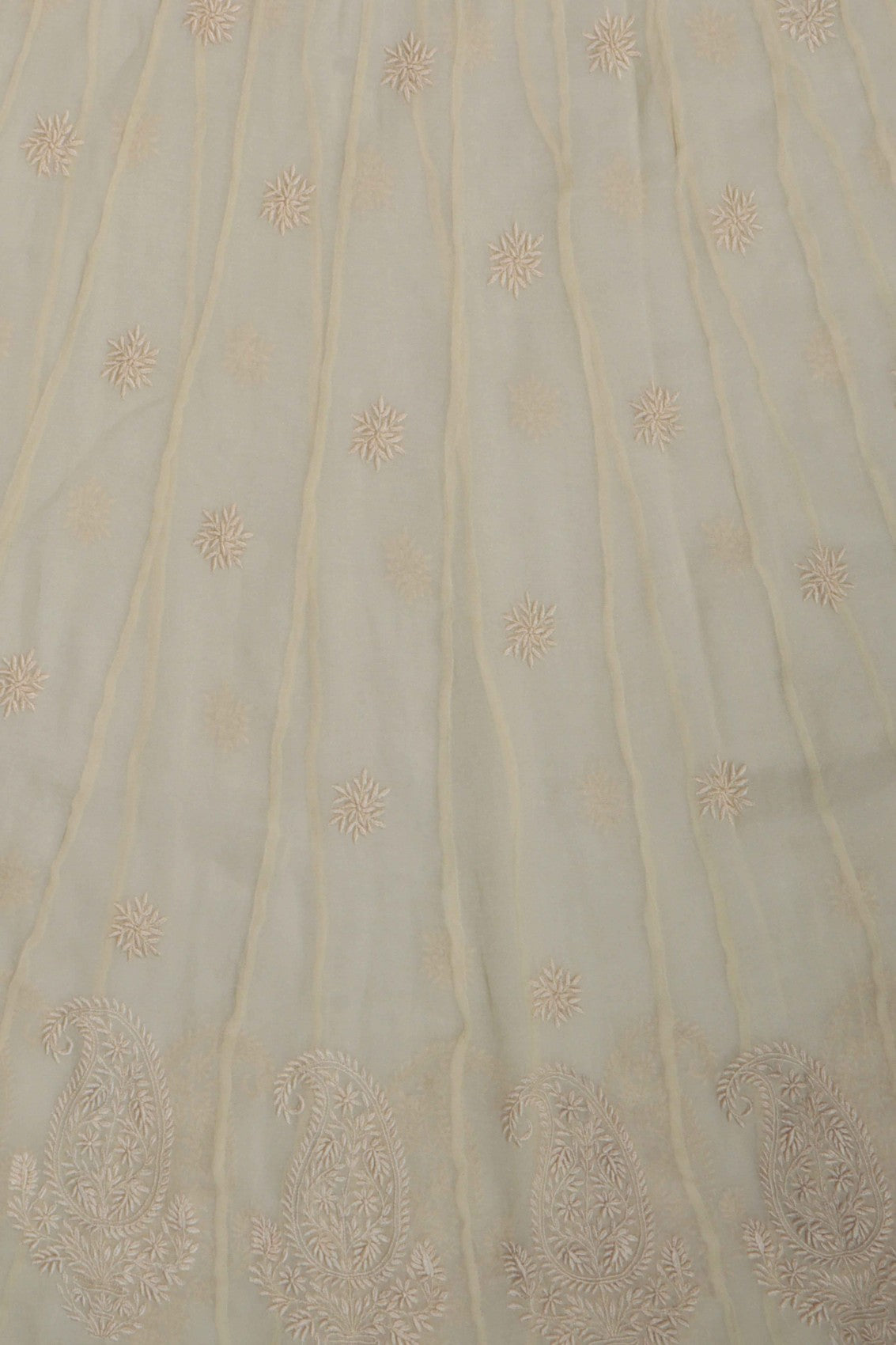 Ada Hand Embroidered ivory white Net Lucknowi Chikakari Semi-Stitched Anarkali Kurta A623179