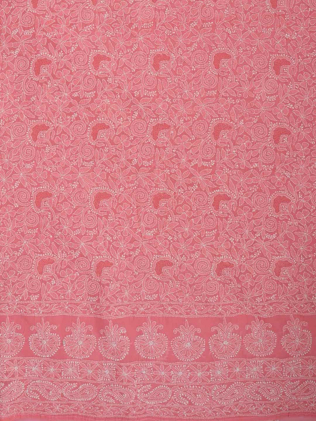 Ada Hand Embroidered Carrot Pink Cotton Lucknowi Chikankari Unstitched Suit Piece 01A213275