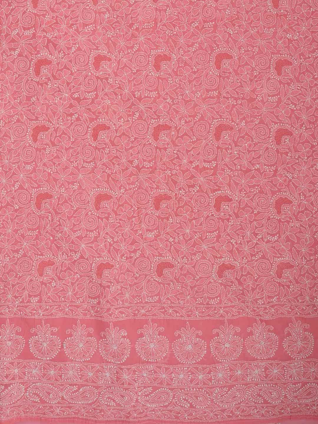 Ada Hand Embroidered Carrot Pink Cotton Lucknowi Chikankari Unstitched Suit Piece 01A213275