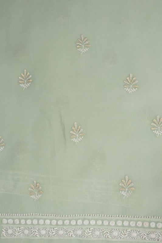 Ada Hand Embroidered Pista Green Organza Lucknowi Chikan Unstitched Kurta Piece With Gota Patti Work A575130