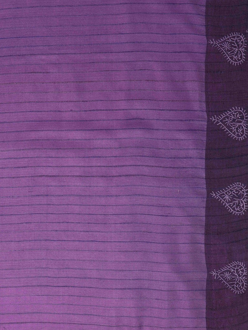 Ada Hand Embroidered Mauve Ghicha Silk Dule Tone Lucknowi Chikankari Saree With Blouse A583546