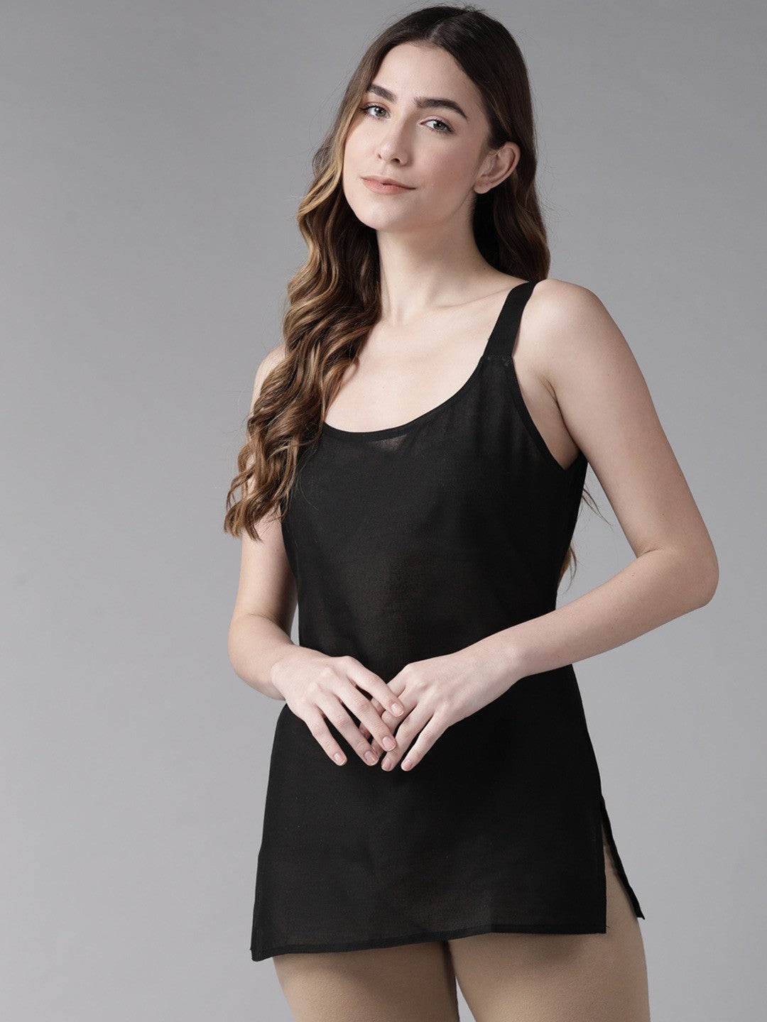 Ada Black and Maroon Cotton Short Slips Combo of 2 A111158..
