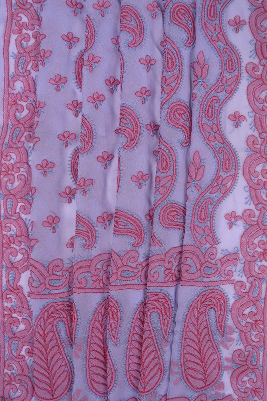 Ada Hand Embroidered Mauve Georgette Lucknowi Chikankari Saree With Blouse AA160115