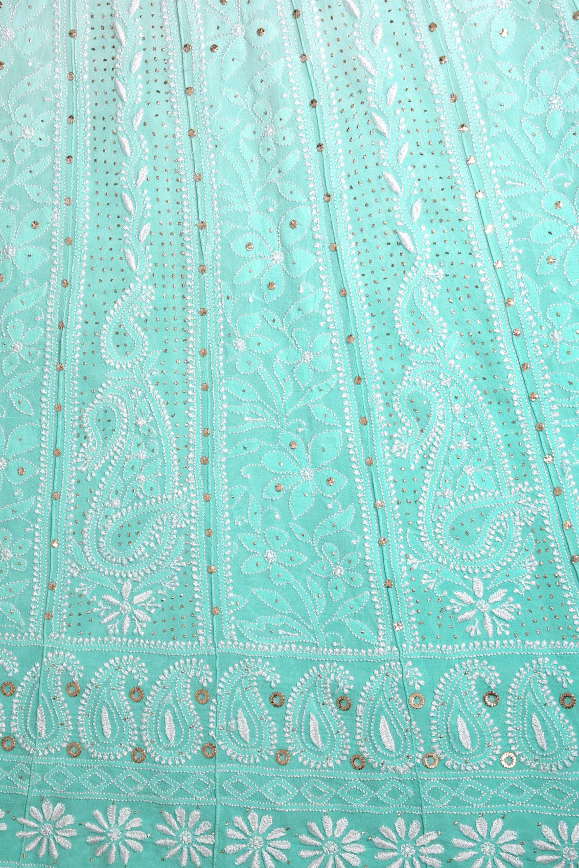 Ada Hand Embroidered Dual Shade Of Sea Green Pure Georgette Lucknowi Chikankari Semi-Stitched Anarkali Kurta Dupatta Set With Muqaish Work 01A313773