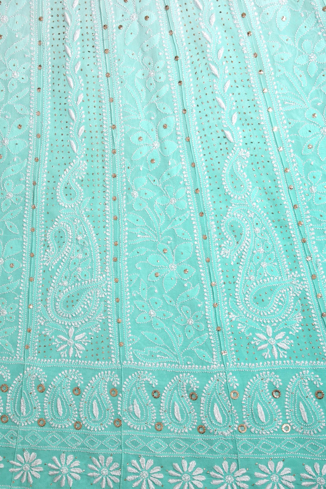 Ada Hand Embroidered Dual Shade Of Sea Green Pure Georgette Lucknowi Chikankari Semi-Stitched Anarkali Kurta Dupatta Set With Muqaish Work 01A313773