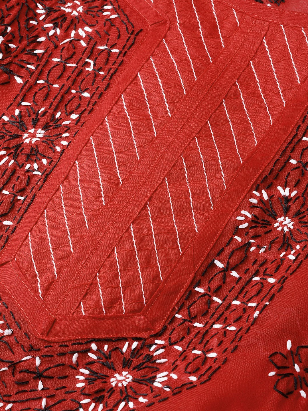 Ada Hand Embroidered Red Cotton Lucknow Chikankari Kurta with Trouser Set A100224
