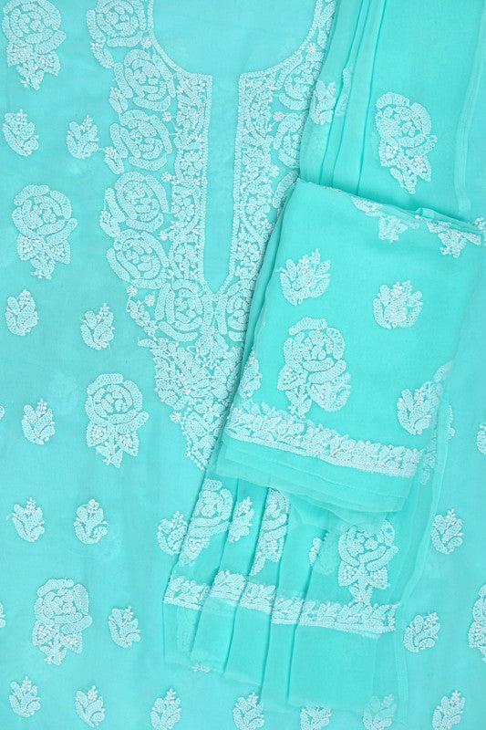 Ada Hand Embroidered Sea Green Georgette Lucknowi Chikankari Unstitched Suit Piece A211211