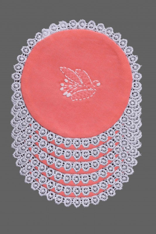 Ada Hand Embroidered Peach Cotton Lucknowi Chikankari Table Coaster-A630867