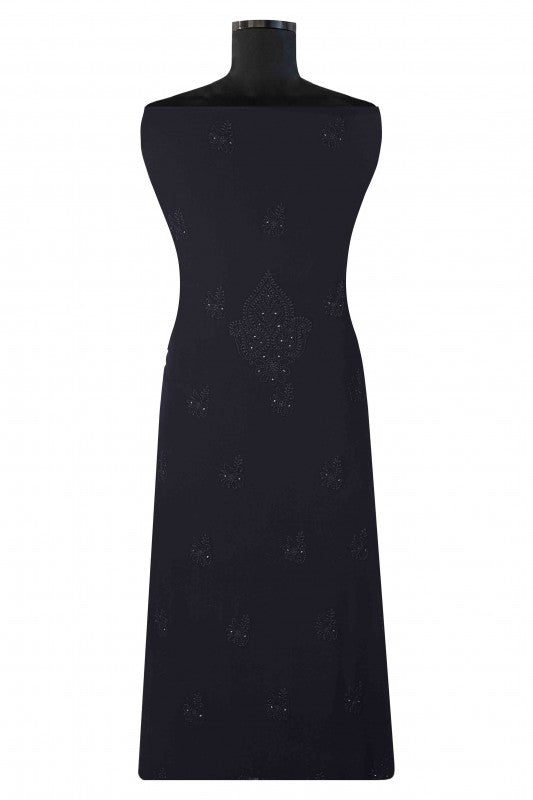 Ada Hand Embroidered Black Georgette Lucknowi Chikan Unstitched Kurta Piece with Muqaish Work A579356