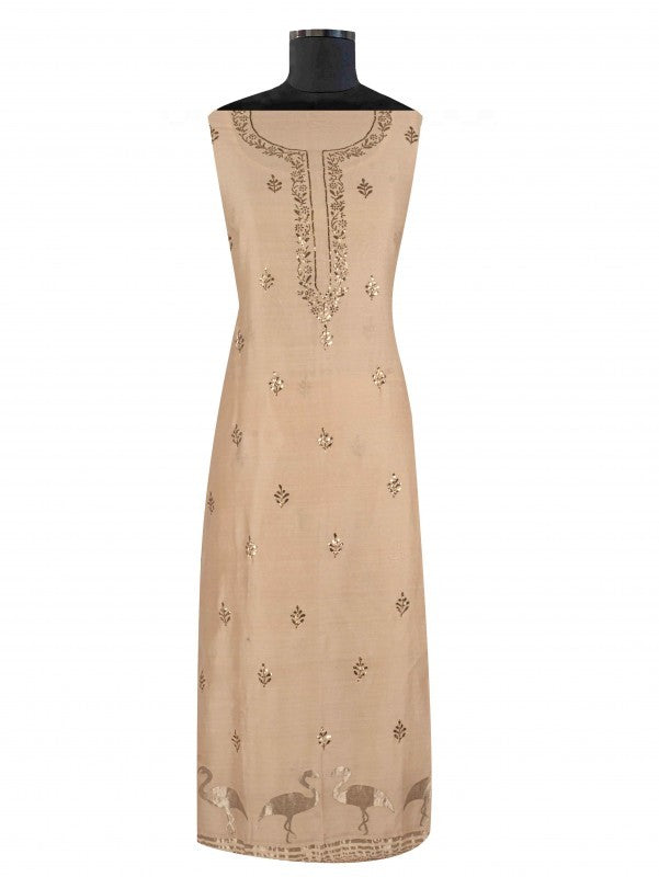 Ada Hand Embroidered Fawn Chanderi Lucknowi Chikankari Unstitched Suit Piece With Gota Patti Work A507952