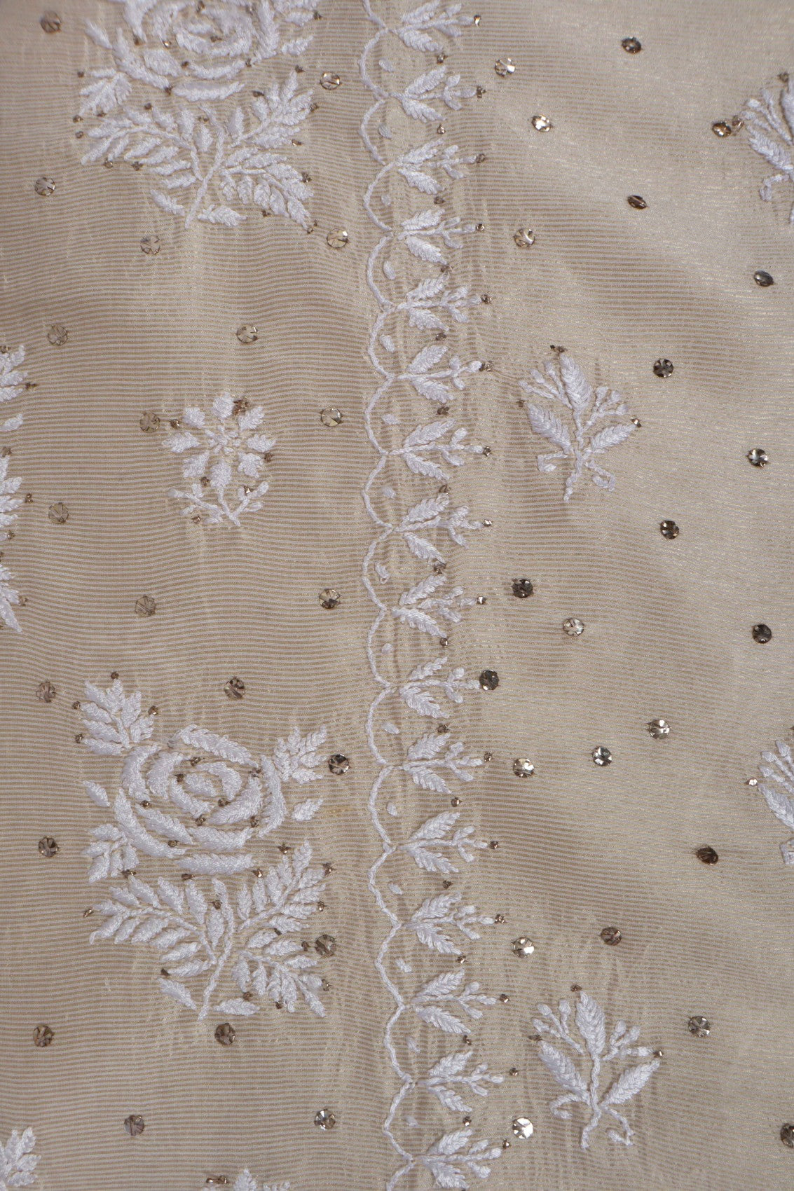 Ada Hand Embroidered Fawn Silk Lucknowi Chikankari Unstitched Kurta Dupatta Set With Muqaish Work 01A243066