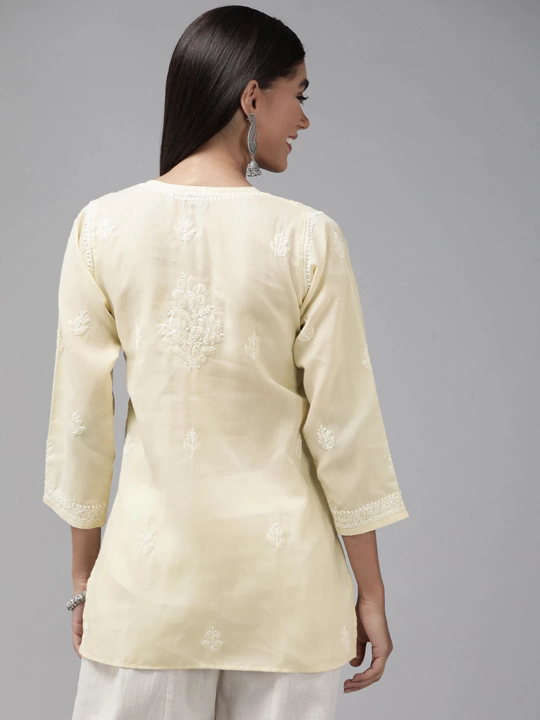 Ada Hand Embroidered Fawn Cotton Lucknowi Chikankari Straight  Kurti A911239
