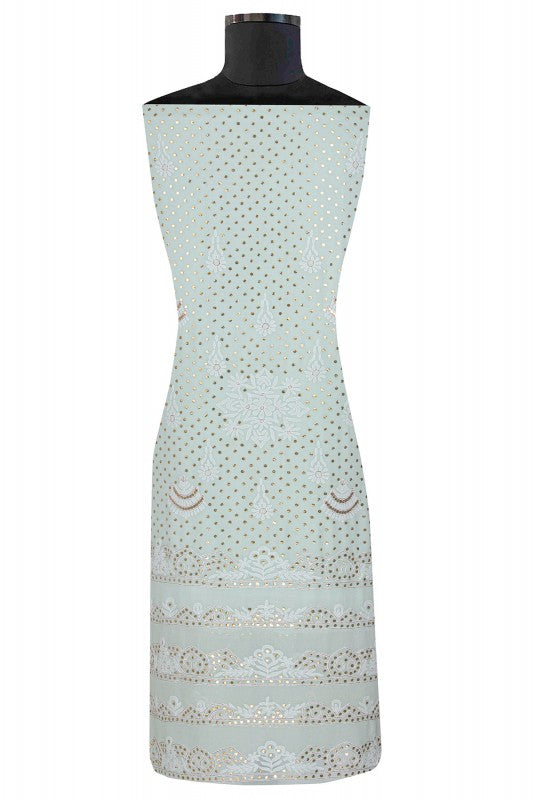 Ada Hand Embroidered Pista Green Pure Georgette Lucknowi Chikan Unstitched Kurta Dupatta Set With Muqaish Work- A414393