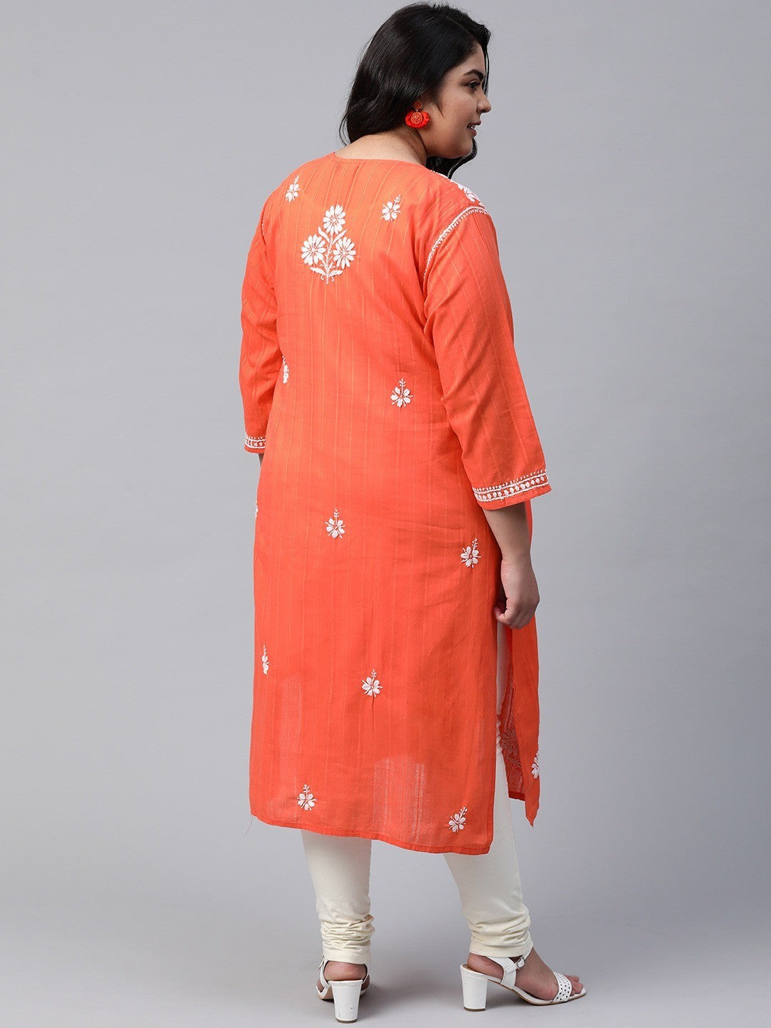 Ada Hand Embroidered Coral Orange Cotton Lucknow Chikankari Kurta A411167