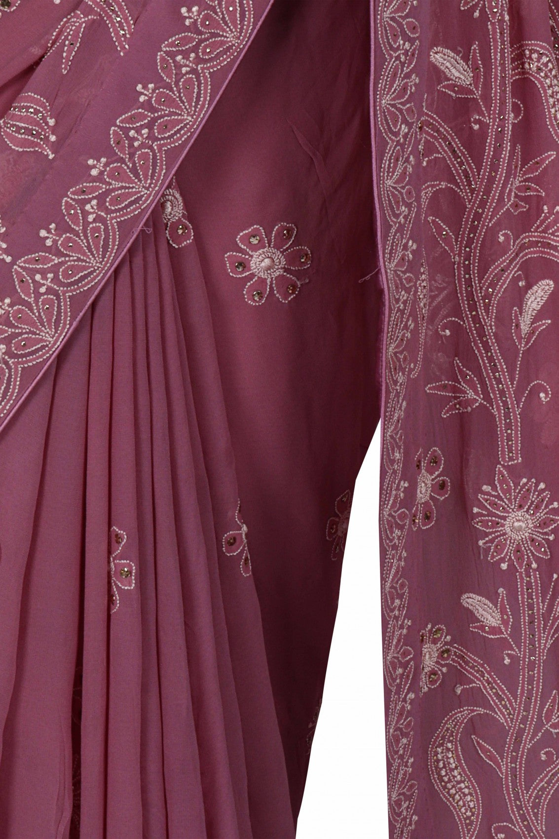 Ada Hand Embroidered Mauve Pure Georgette Lucknowi Chikankari Saree/Blouse with Muqaish Work A310154