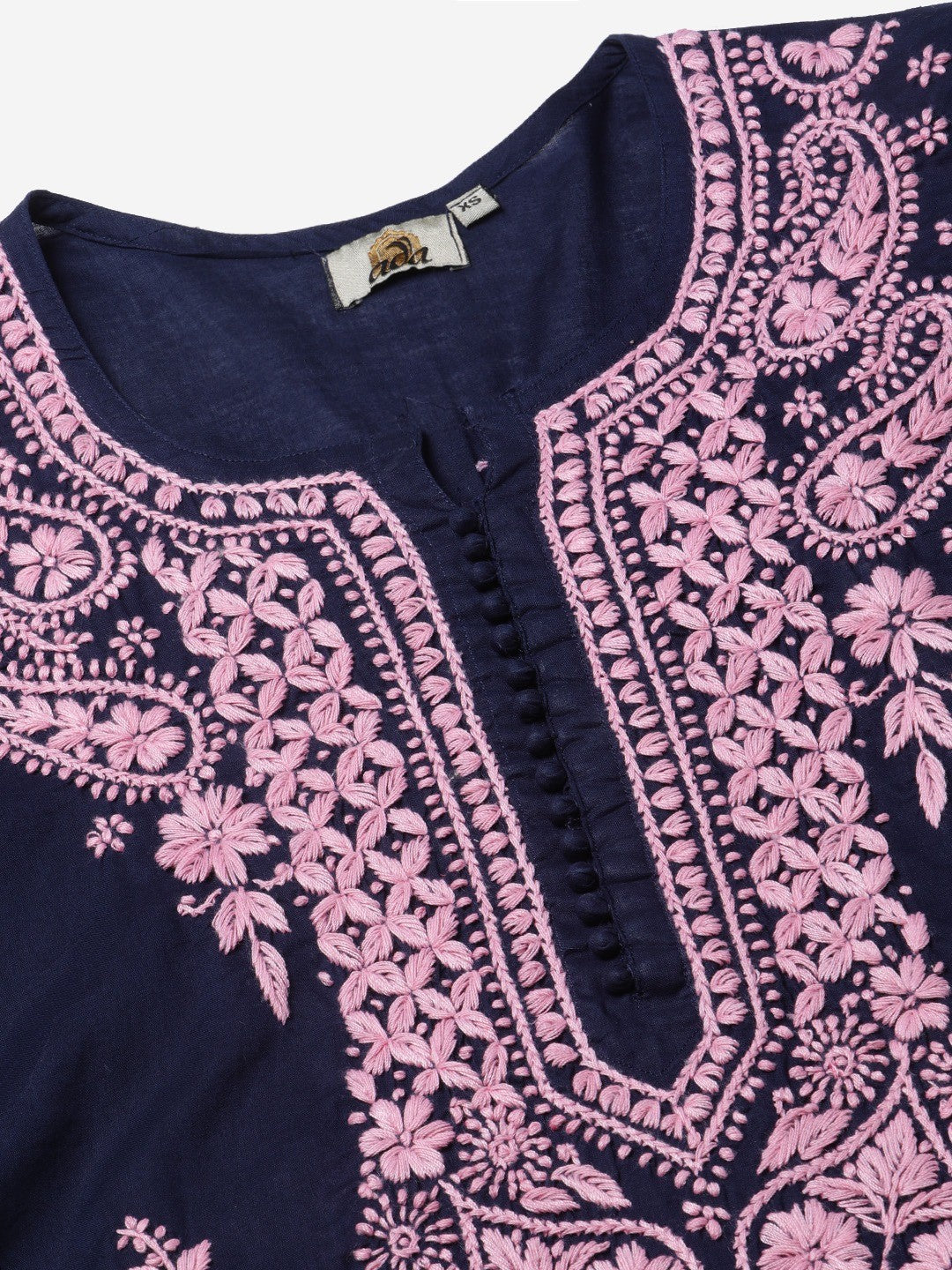 Ada Hand Embroidered Navy Blue Cotton Lucknowi Chikankari Straight Kurta A411144