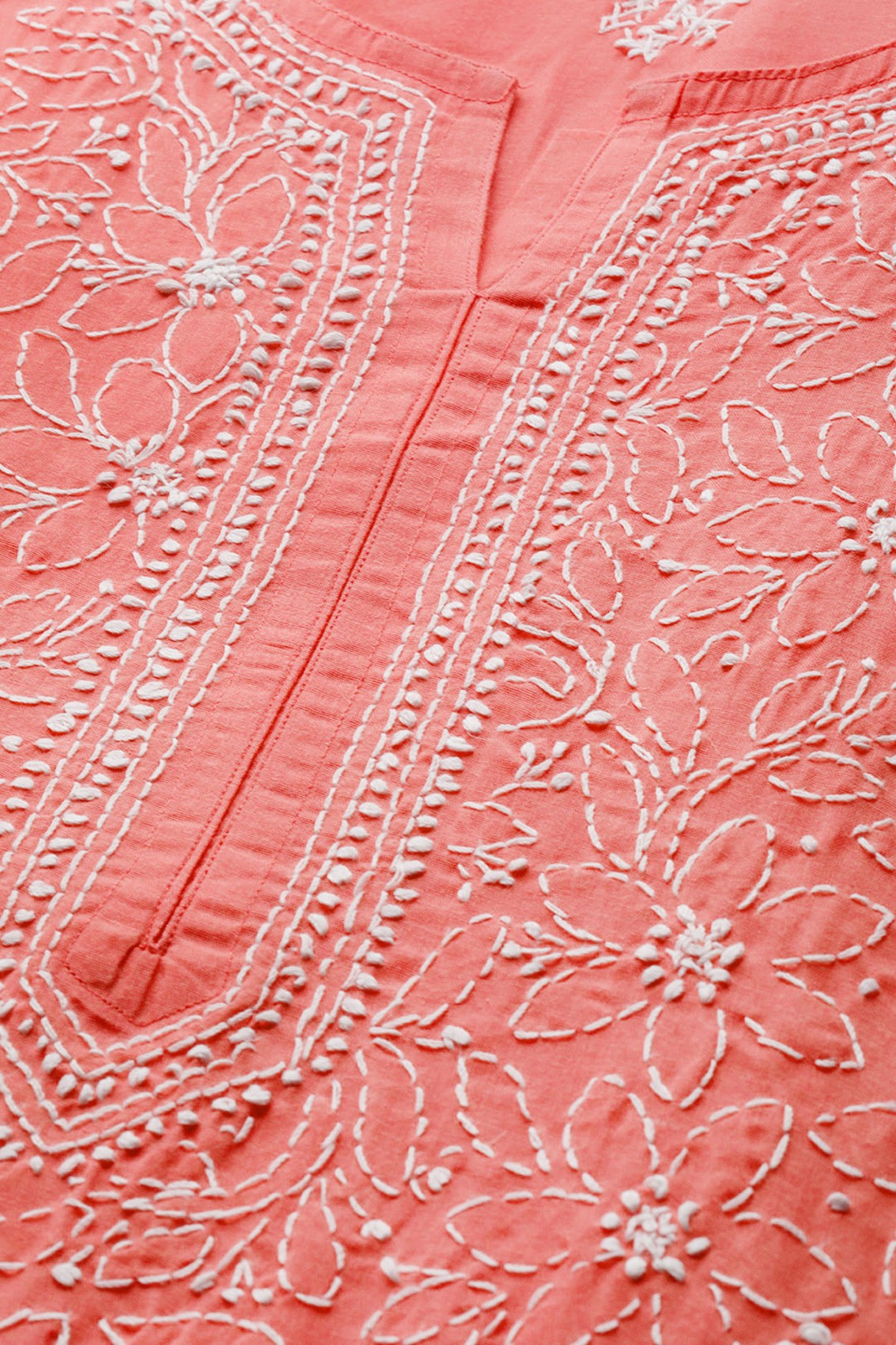 Ada Hand Embroidered Carrot Pink Cotton Lucknowi Chikankari Straight Kurta A411210