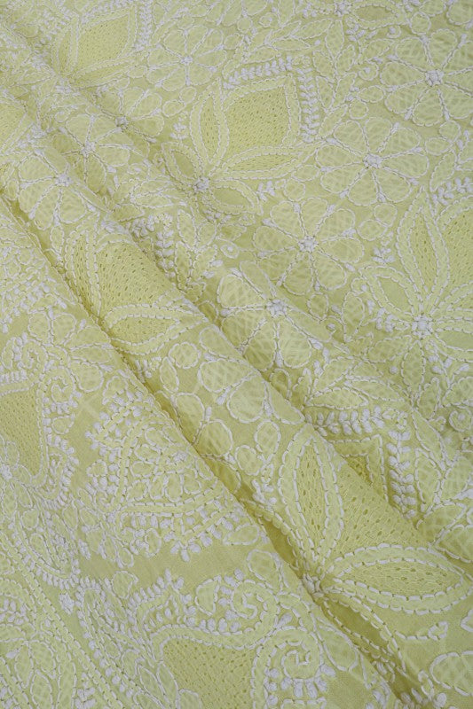 Ada Hand Embroidered Lemon Cotton Lucknowi Chikankari Unstitched Suit Piece 01A166714