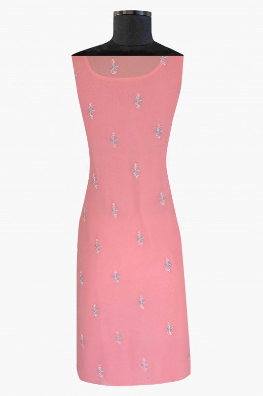 Ada Hand Embroidered Rose Pink Pure Georgette Lucknowi Chikan Unstitched Kurta Piece A98840