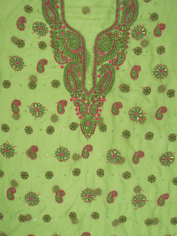 Ada Hand Embroidered Grass Green Georgette Lucknowi Chikankari Unstitched Suit Piece With Cutdana Work 01A132286