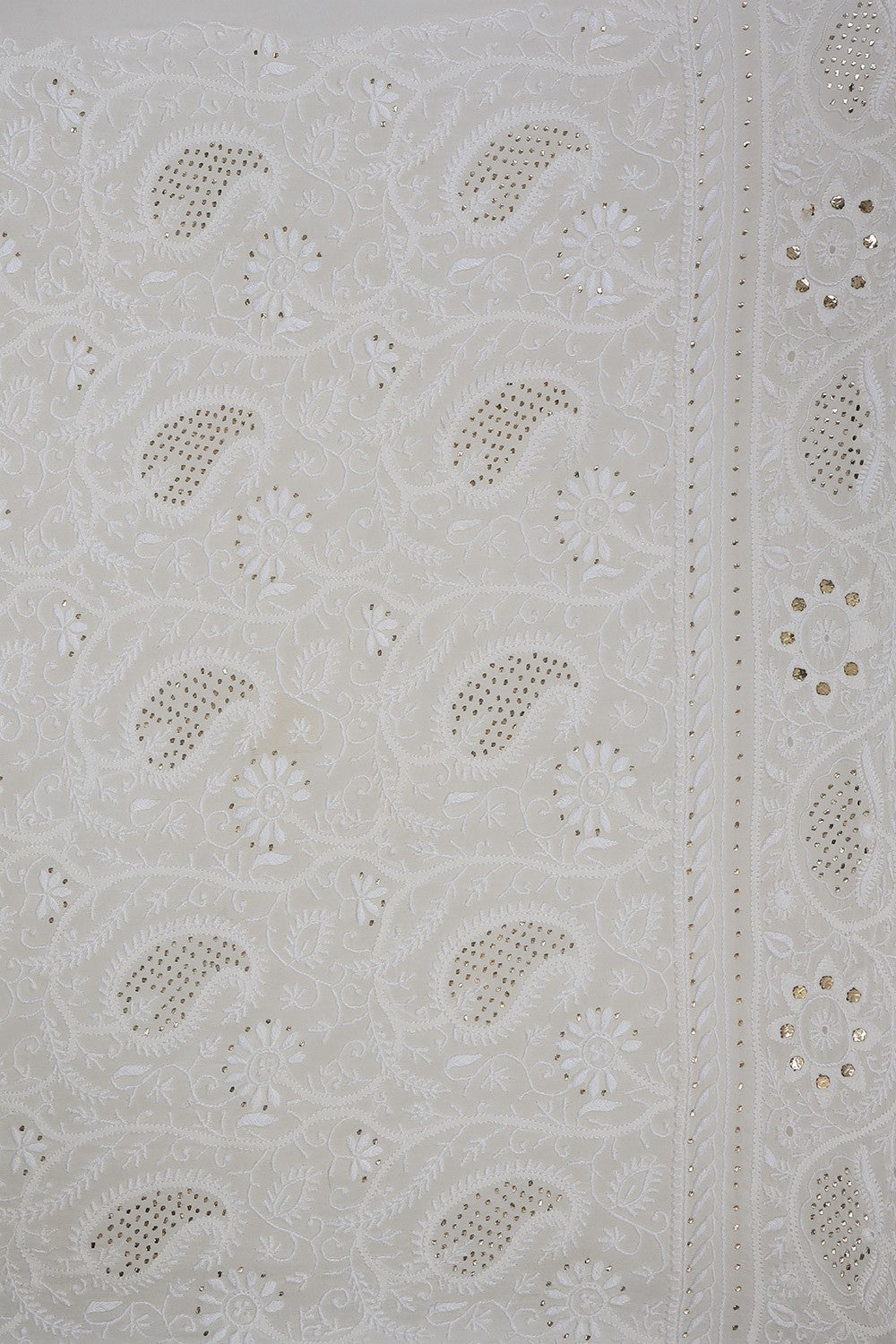 Ada Hand Embroidered White Pure Georgette Lucknowi Chikankari Lehenga Set With Muqaish Work– A617821