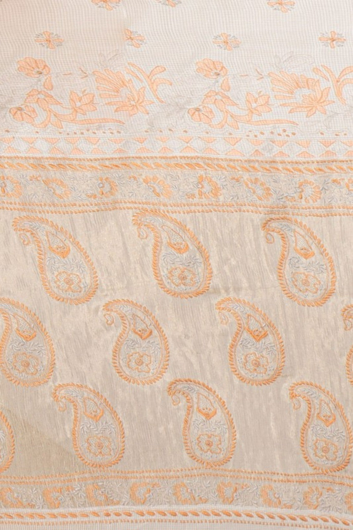 Ada Hand Embroidered Cream Chanderi Lucknowi Chikankari Saree With Blouse A148719