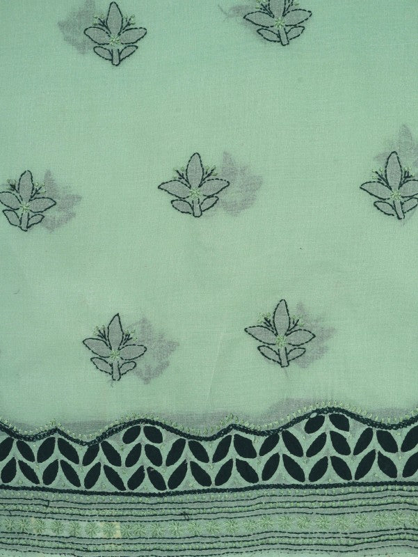 Ada Hand Embroidered Green Cotton Lucknowi Chikankari Unstitched Suit Piece 01A184059