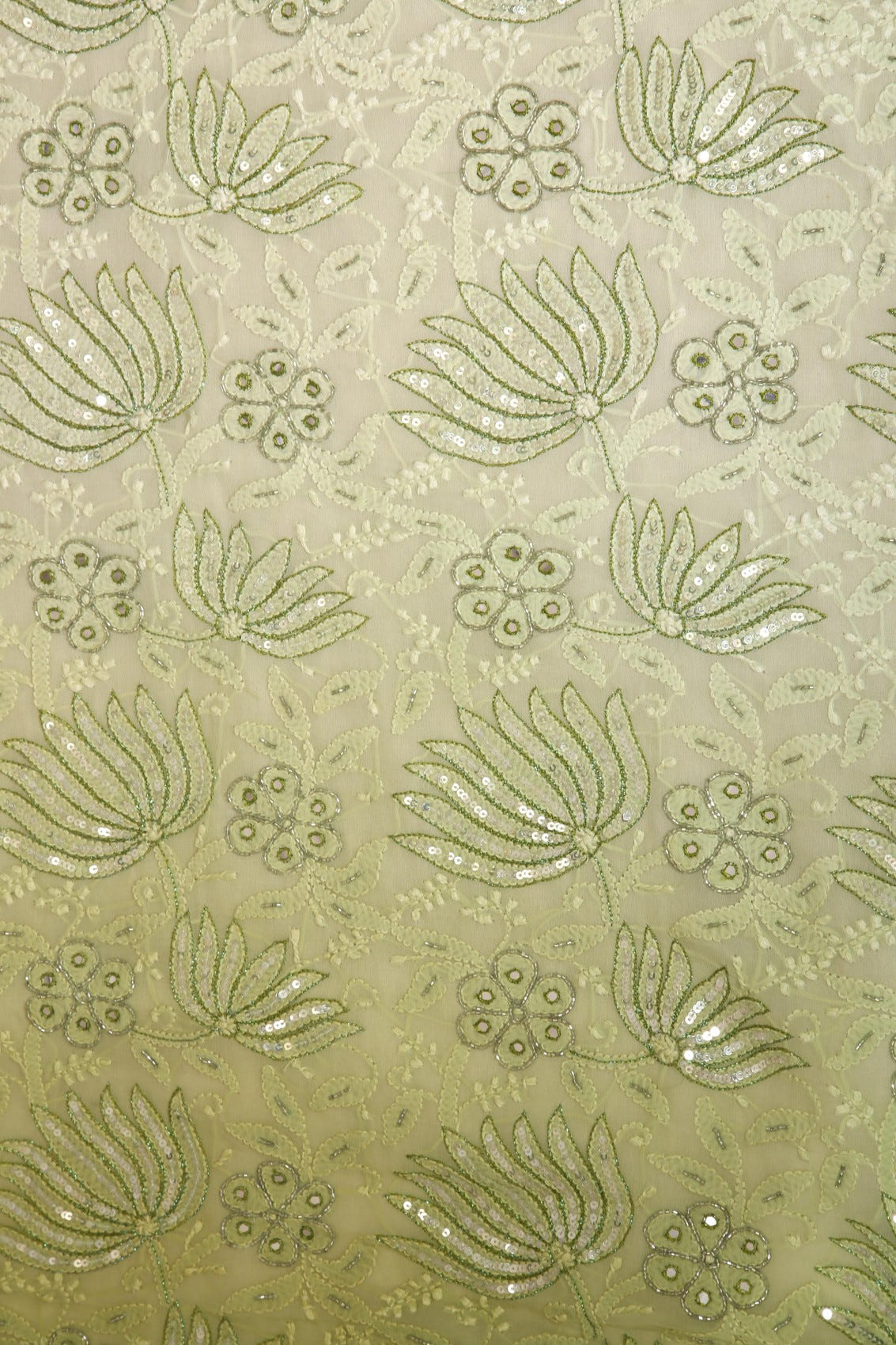 Ada Hand Embroidered Lime Green & Tea Green Ombre Shade Georgette Lucknowi Chikankari Unstitched Kurta Dupatta Set With Cutdana Work 01A255320