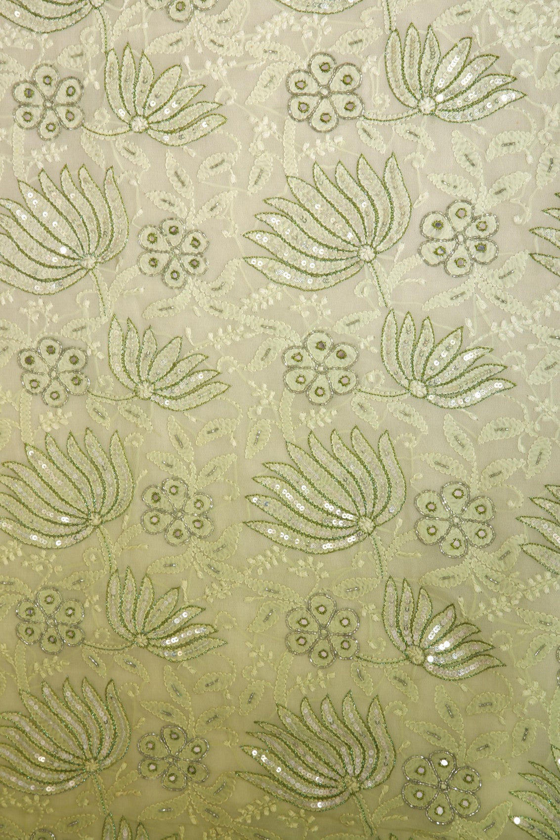 Ada Hand Embroidered Lime Green & Tea Green Ombre Shade Georgette Lucknowi Chikankari Unstitched Kurta Dupatta Set With Cutdana Work 01A255320