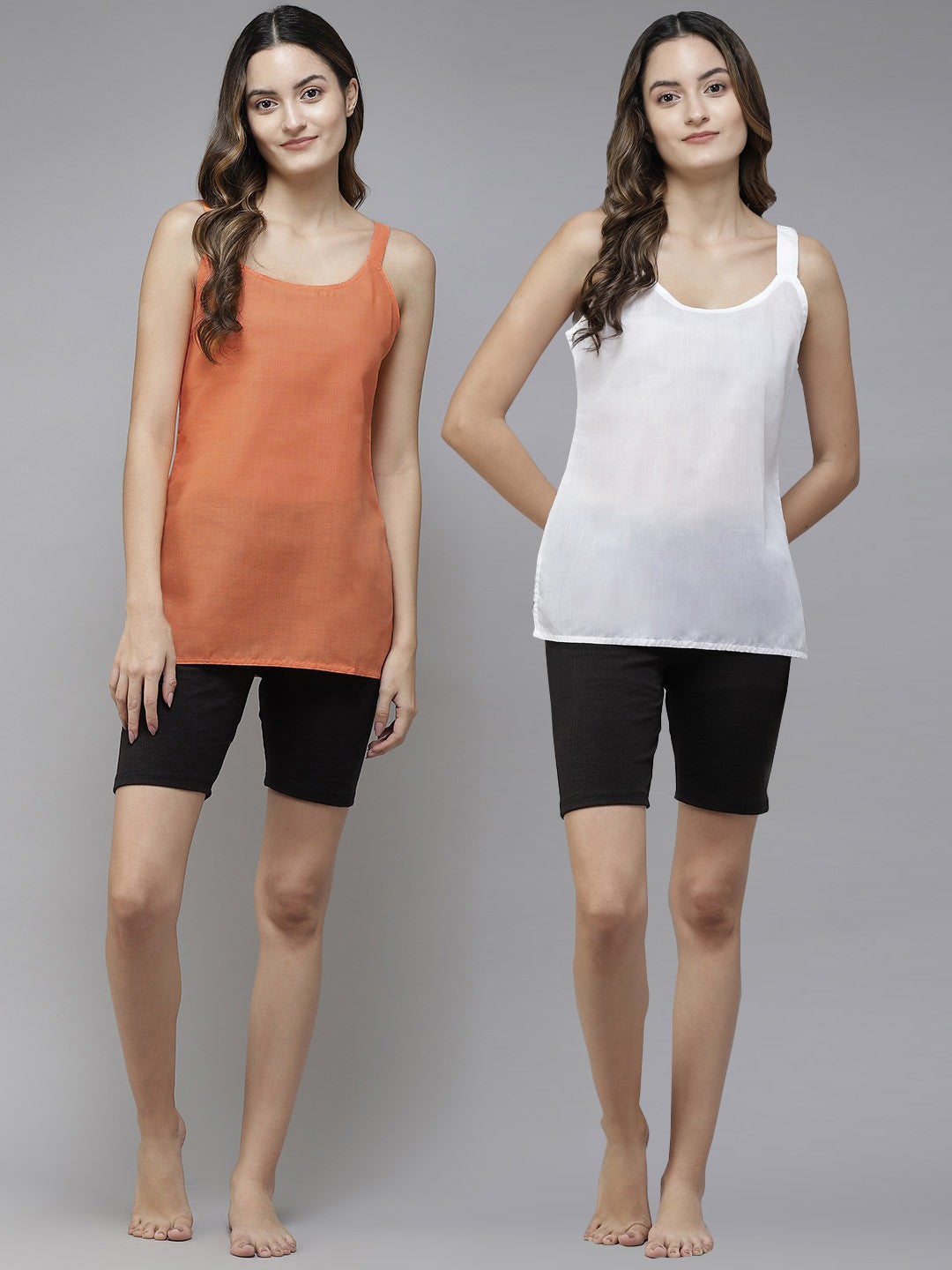 Ada White & Orange Cotton Short Slips Combo of 2 A111164.
