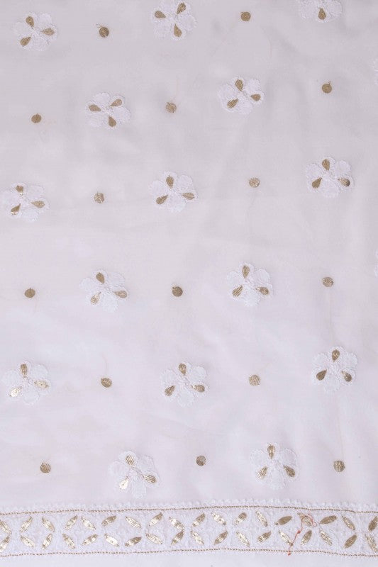 Ada Hand Embroidered White Georgette Lucknowi Chikan Unstitched Kurta Dupatta Set With Gota Patti Work - A618294