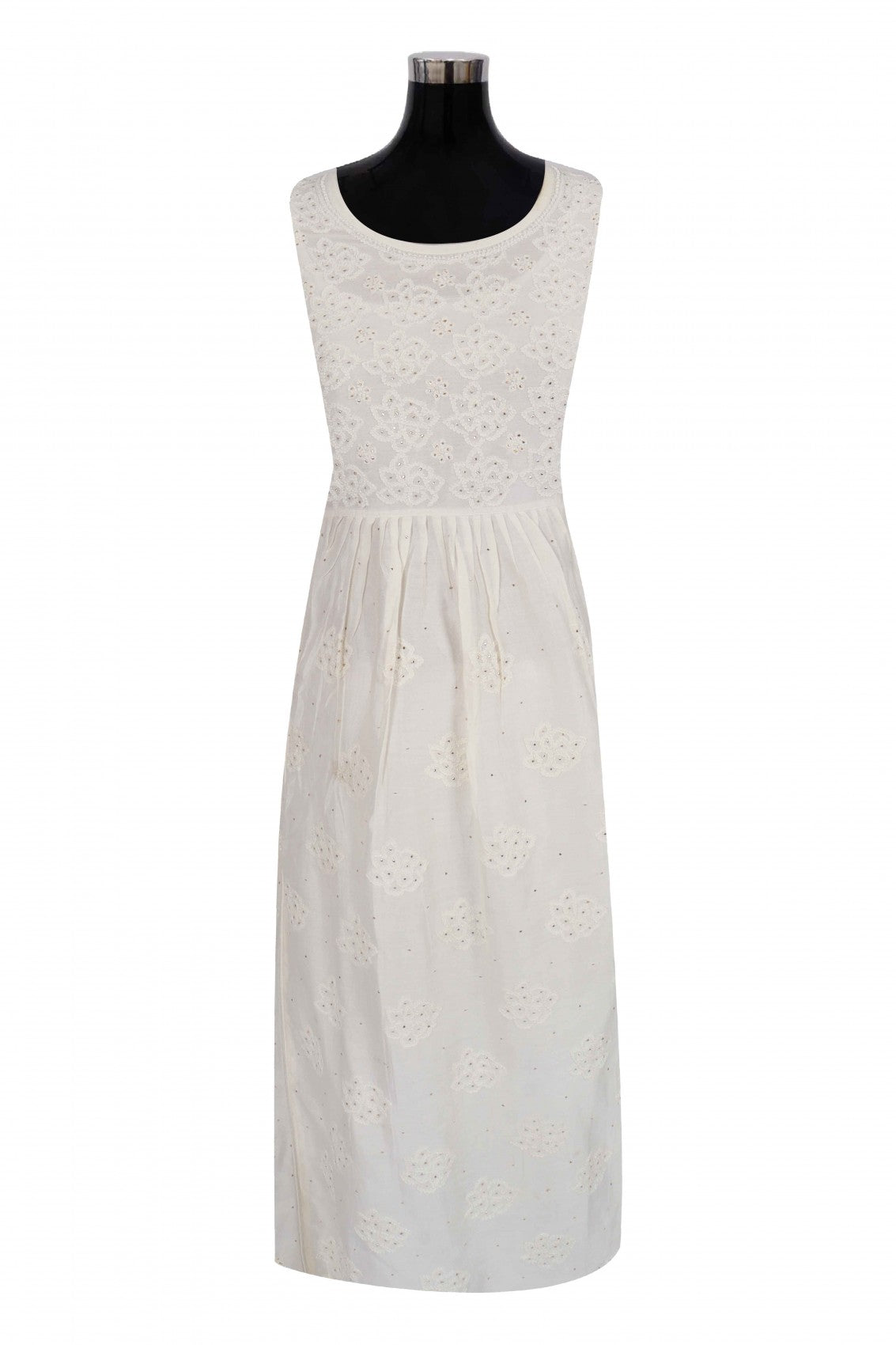 Ada Hand Embroidered Off White Chanderi Chikankari Semi-Stitched Anarkali Kurta Piece With Muqaish Work A544221