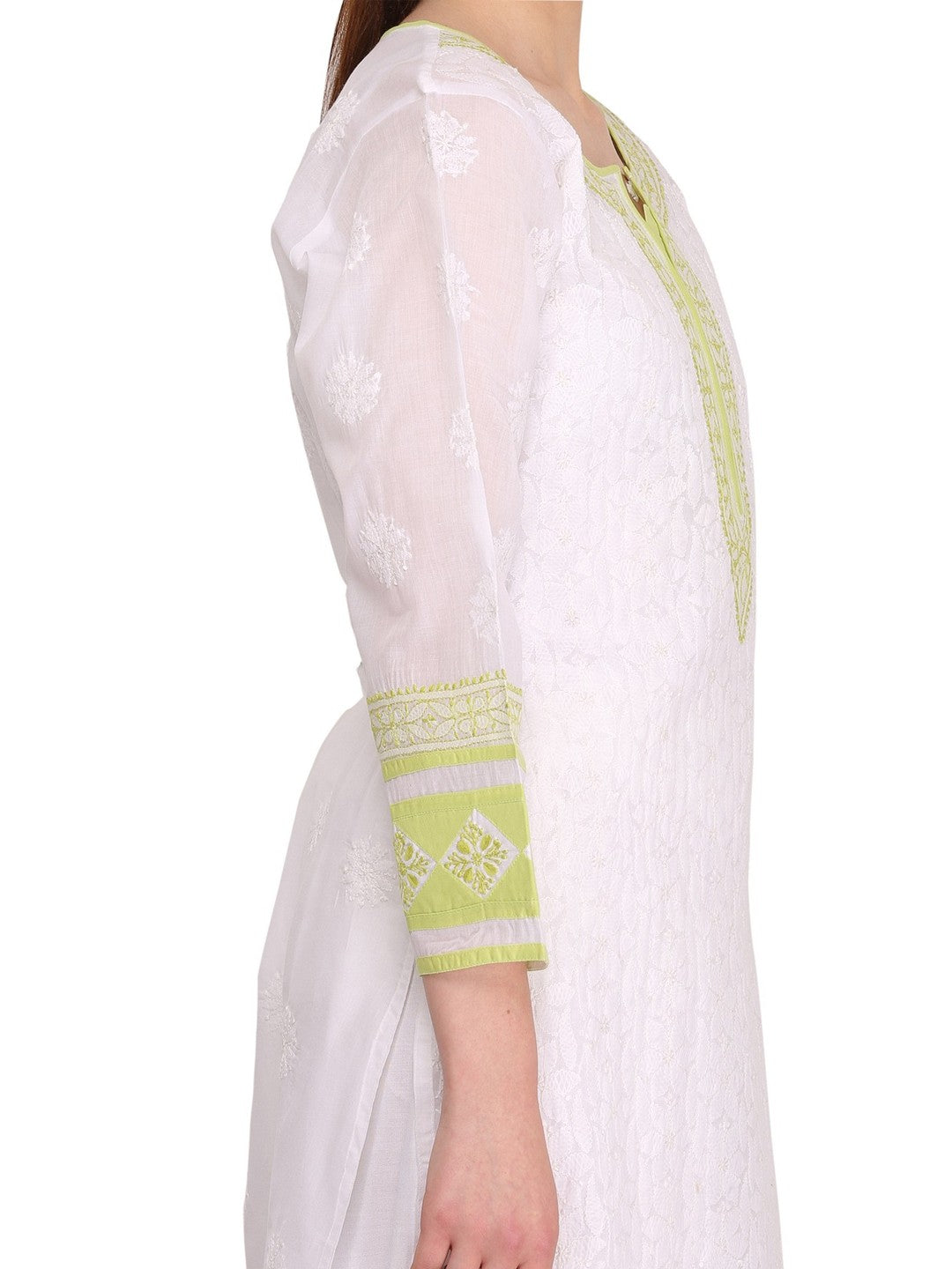 Ada Hand Embroidered White Cotton Lucknowi Chikankari Straight Kurta A273381