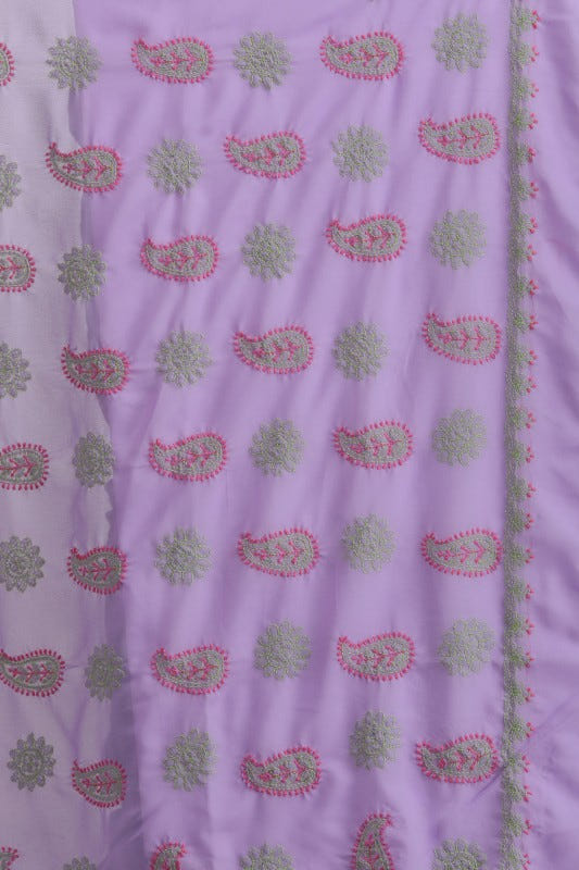 Ada Hand Embroidered Mauve Georgette Lucknowi Chikankari Saree with Blouse A159302