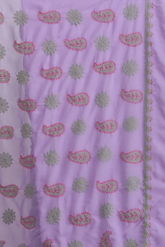 Ada Hand Embroidered Mauve Georgette Lucknowi Chikankari Saree with Blouse A159302